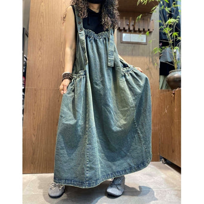 Washed denim jumper dress D0236