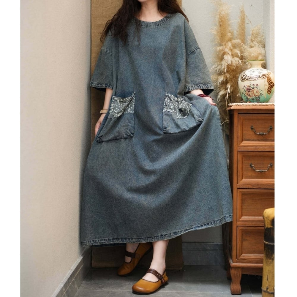 Retro Denim Maxi Dress D0239