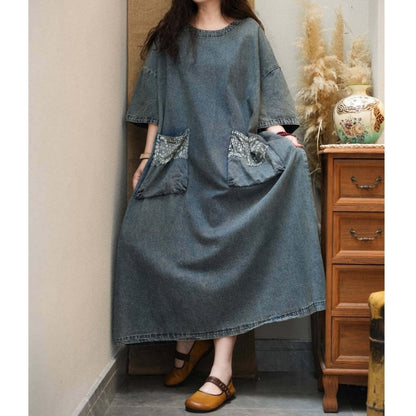 Retro Denim Maxi Dress D0239