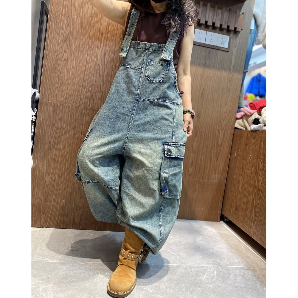 Washed denim overalls D0234