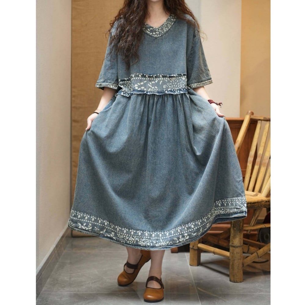 Patchwork Denim Dress D0240