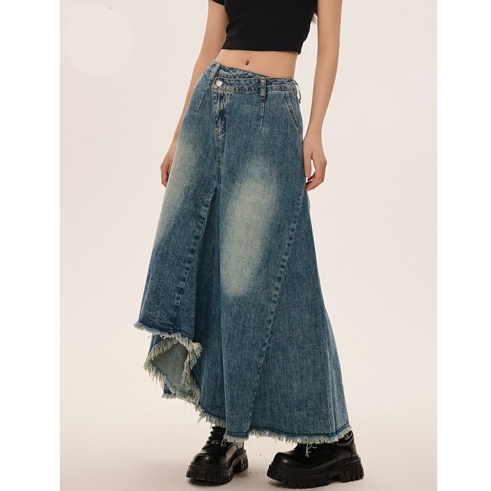 Asymmetric denim skirt D0232