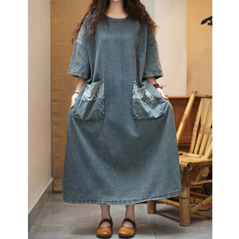 Retro Denim Maxi Dress D0239