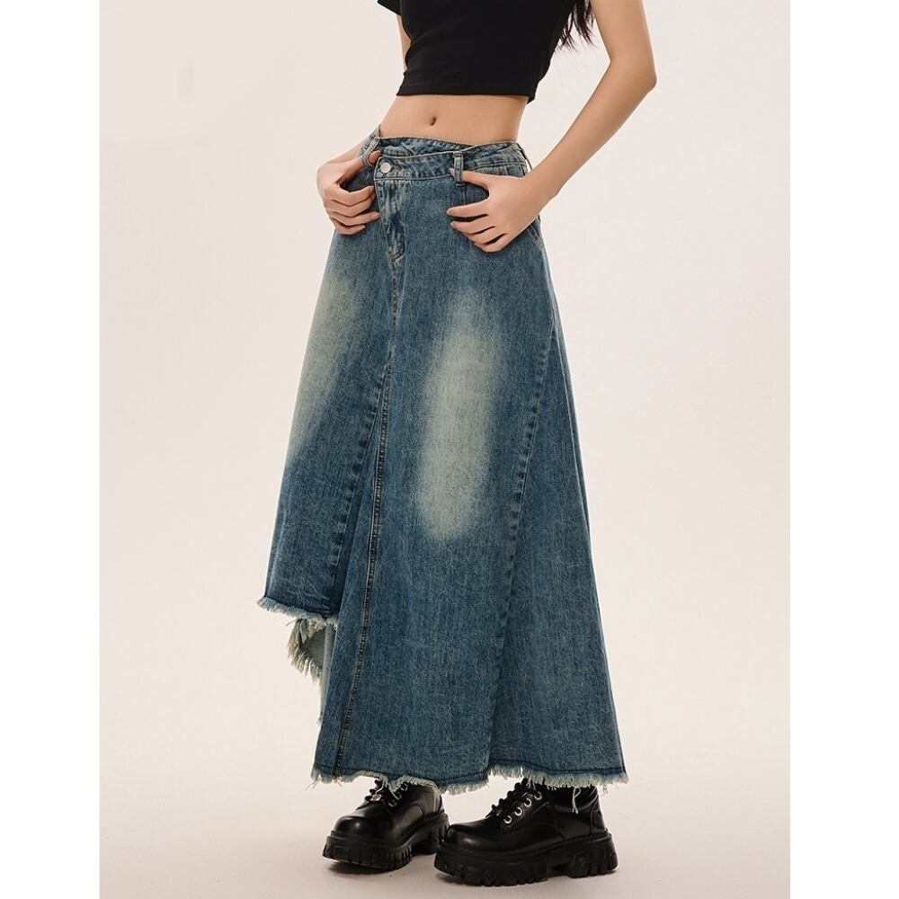 Asymmetric denim skirt D0232