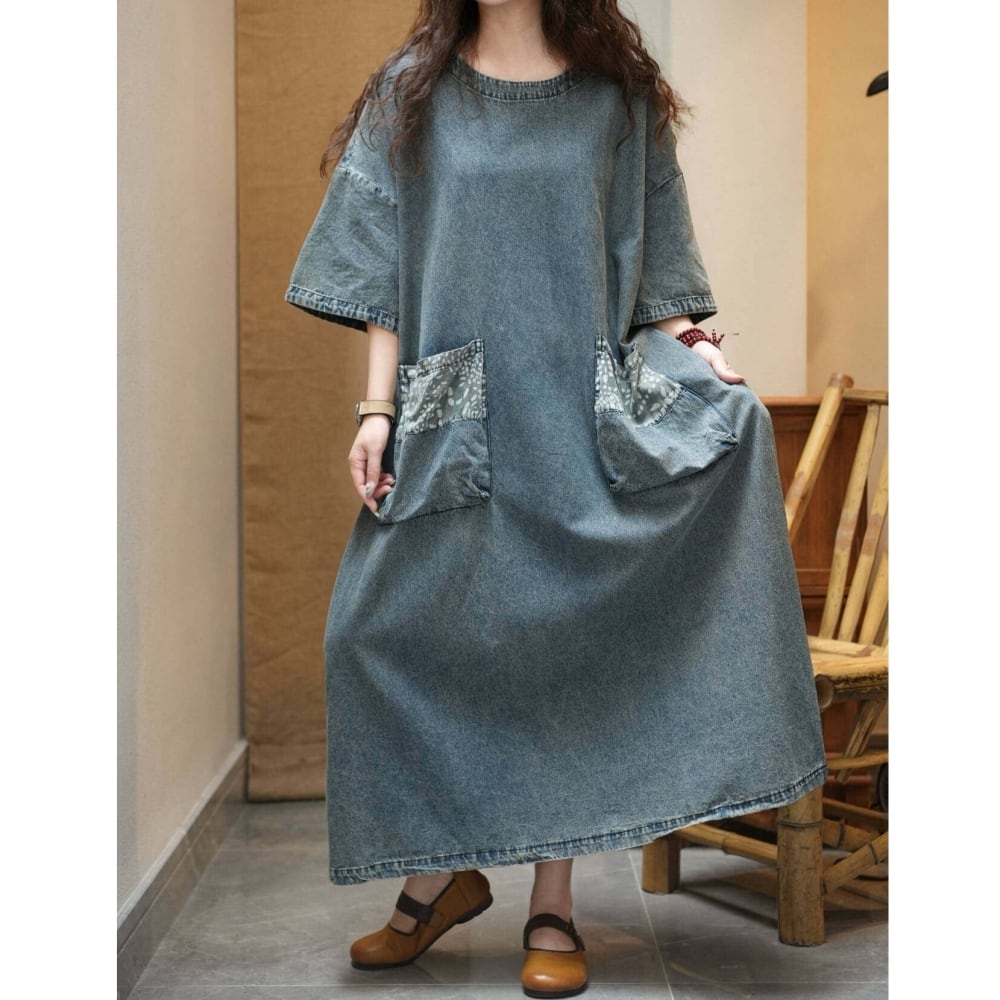 Retro Denim Maxi Dress D0239
