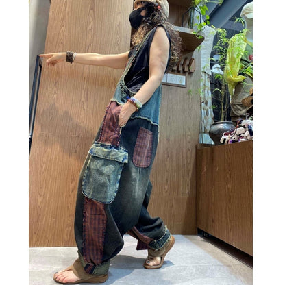 Patchwork denim overalls D0247