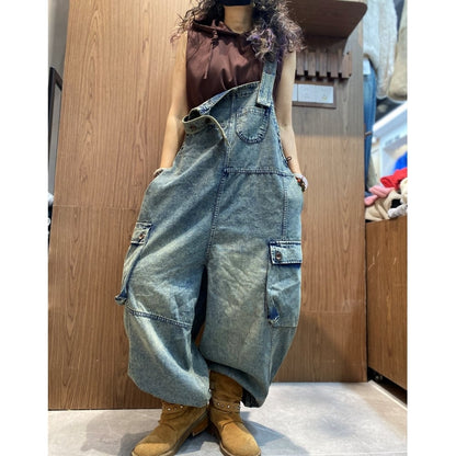 Washed denim overalls D0234