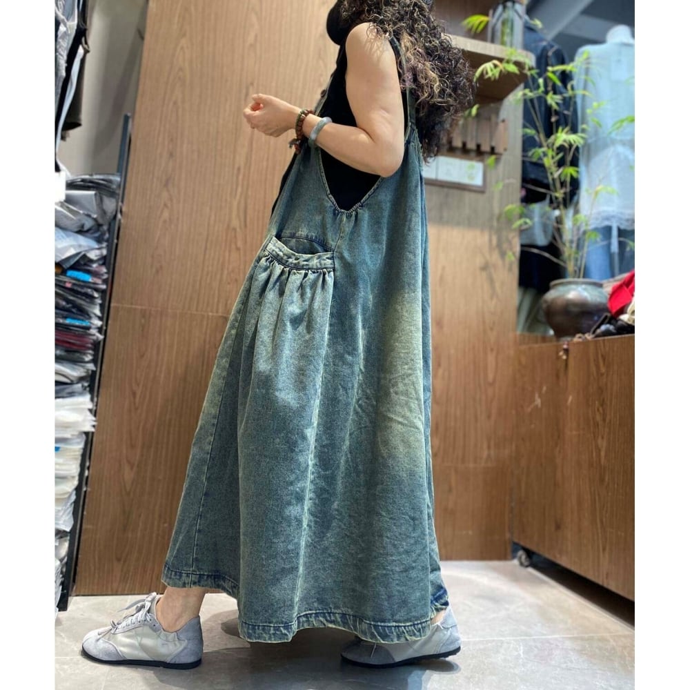 Washed denim jumper dress D0236