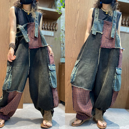 Patchwork denim overalls D0247