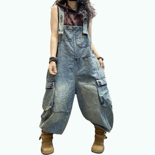 Washed denim overalls D0234