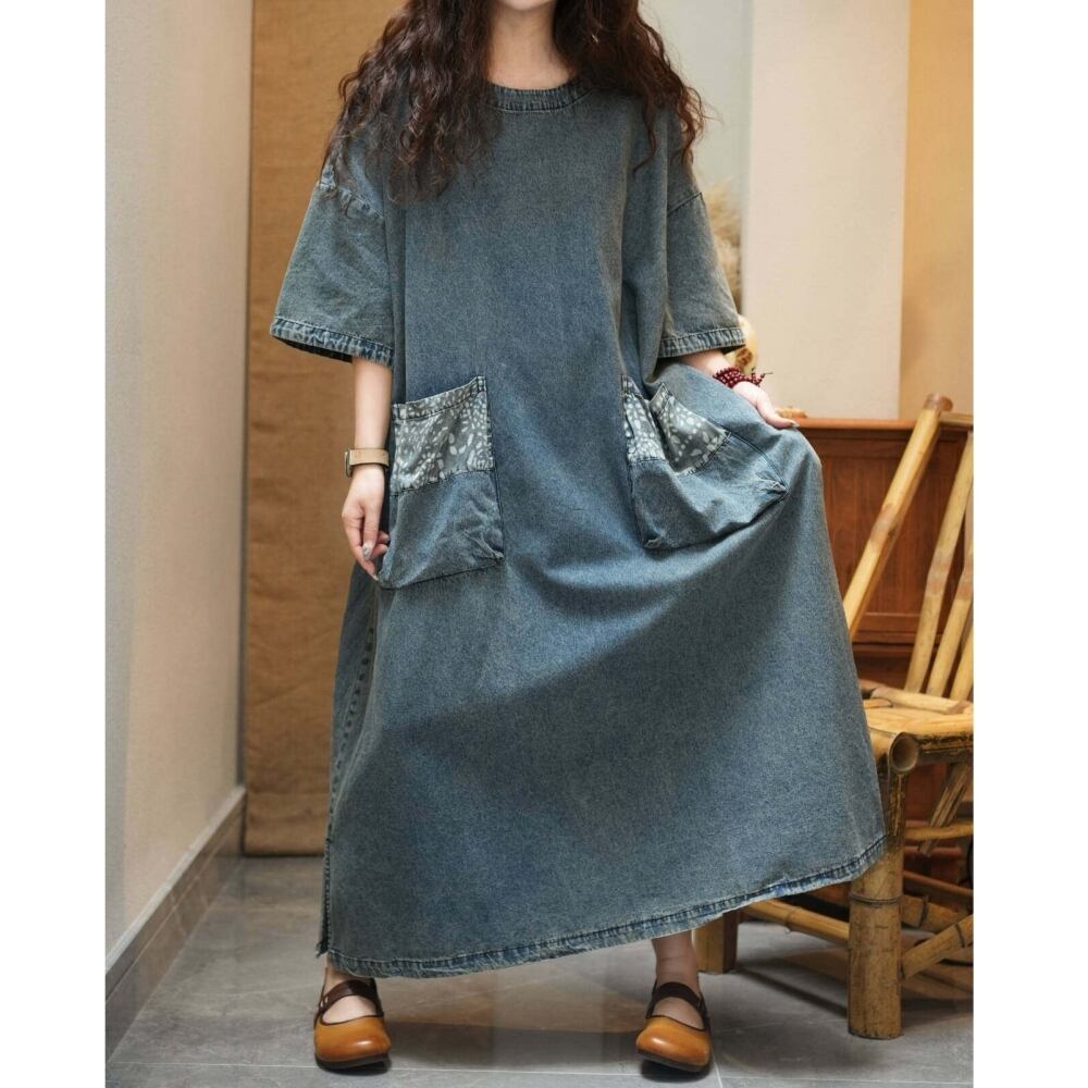 Retro Denim Maxi Dress D0239