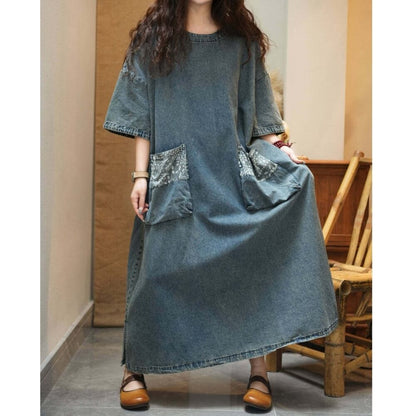 Retro Denim Maxi Dress D0239