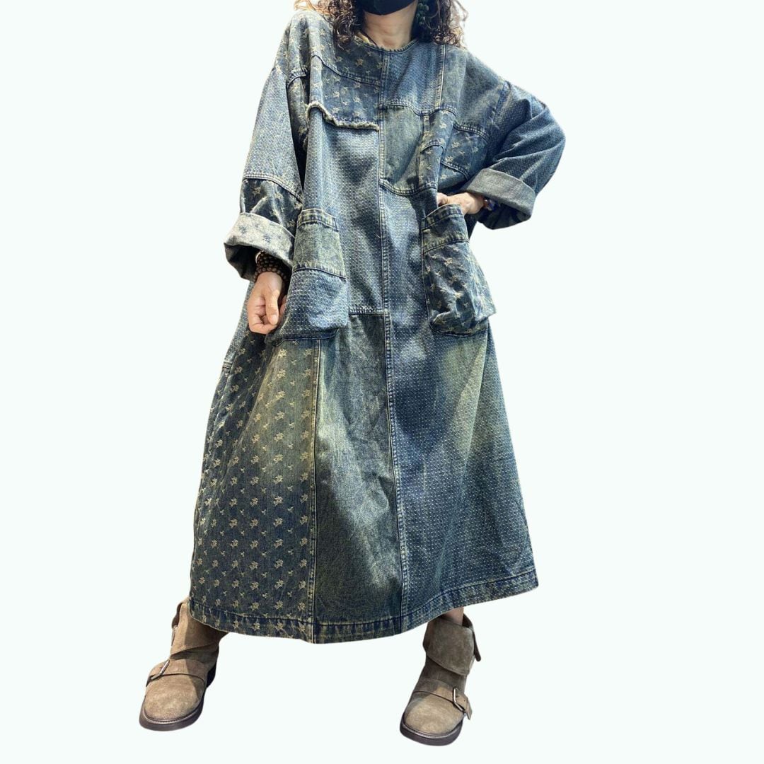 Retro Patchwork Denim Dress D0242