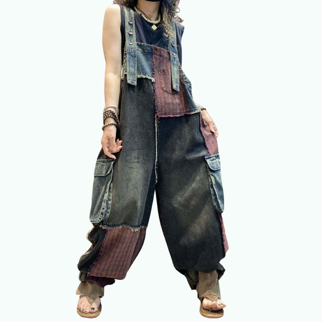 Patchwork denim overalls D0247