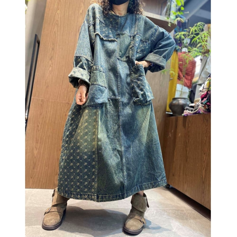 Retro Patchwork Denim Dress D0242