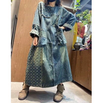 Retro Patchwork Denim Dress D0242