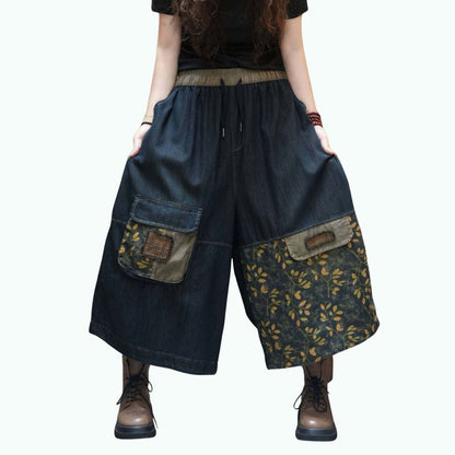 Asymmetric wide-leg denim pants D0244