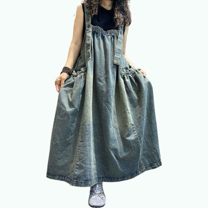 Washed denim jumper dress D0236
