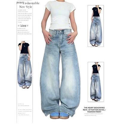 Washed Curved Denim Jeans D0249