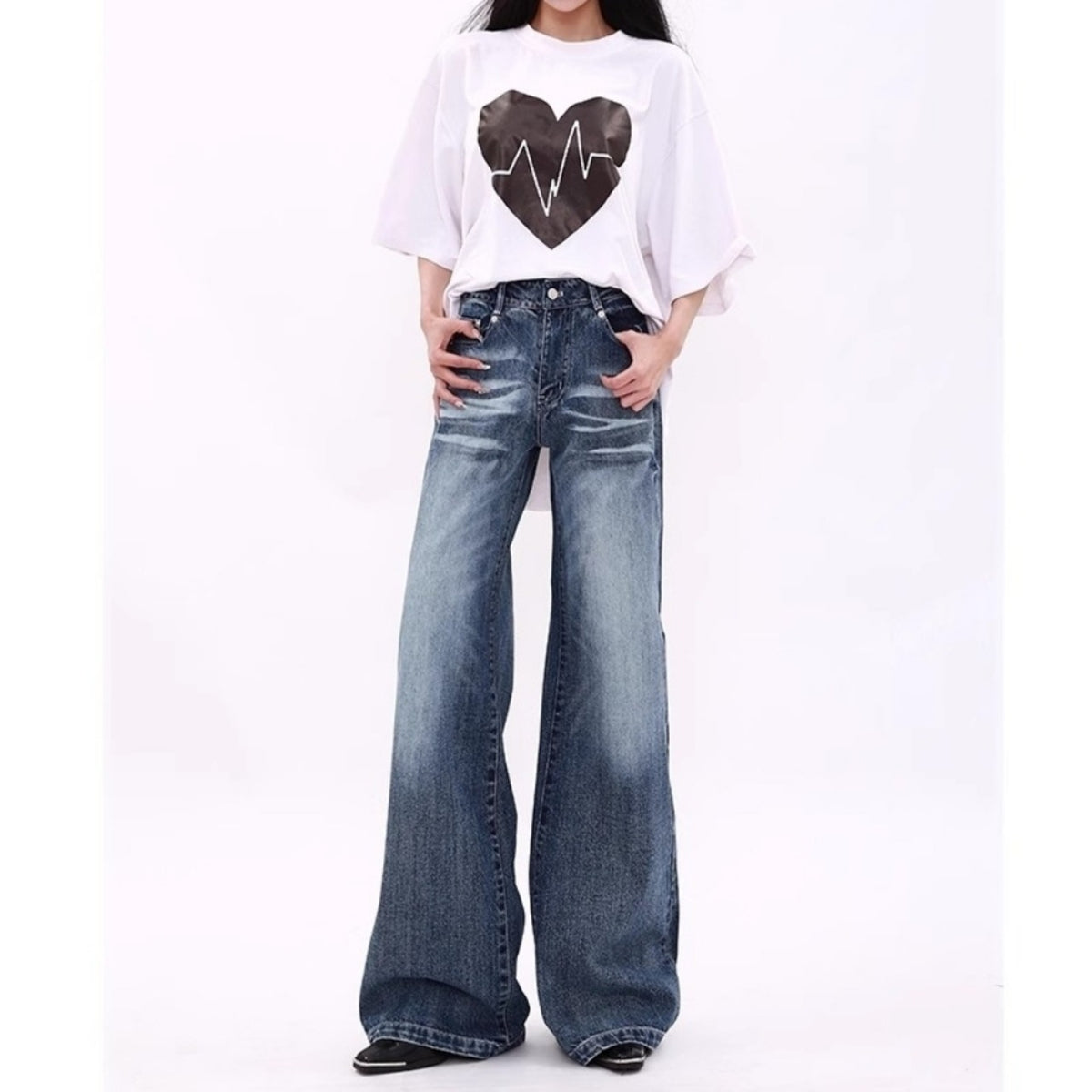 Wide-leg flare denim jeans D0252
