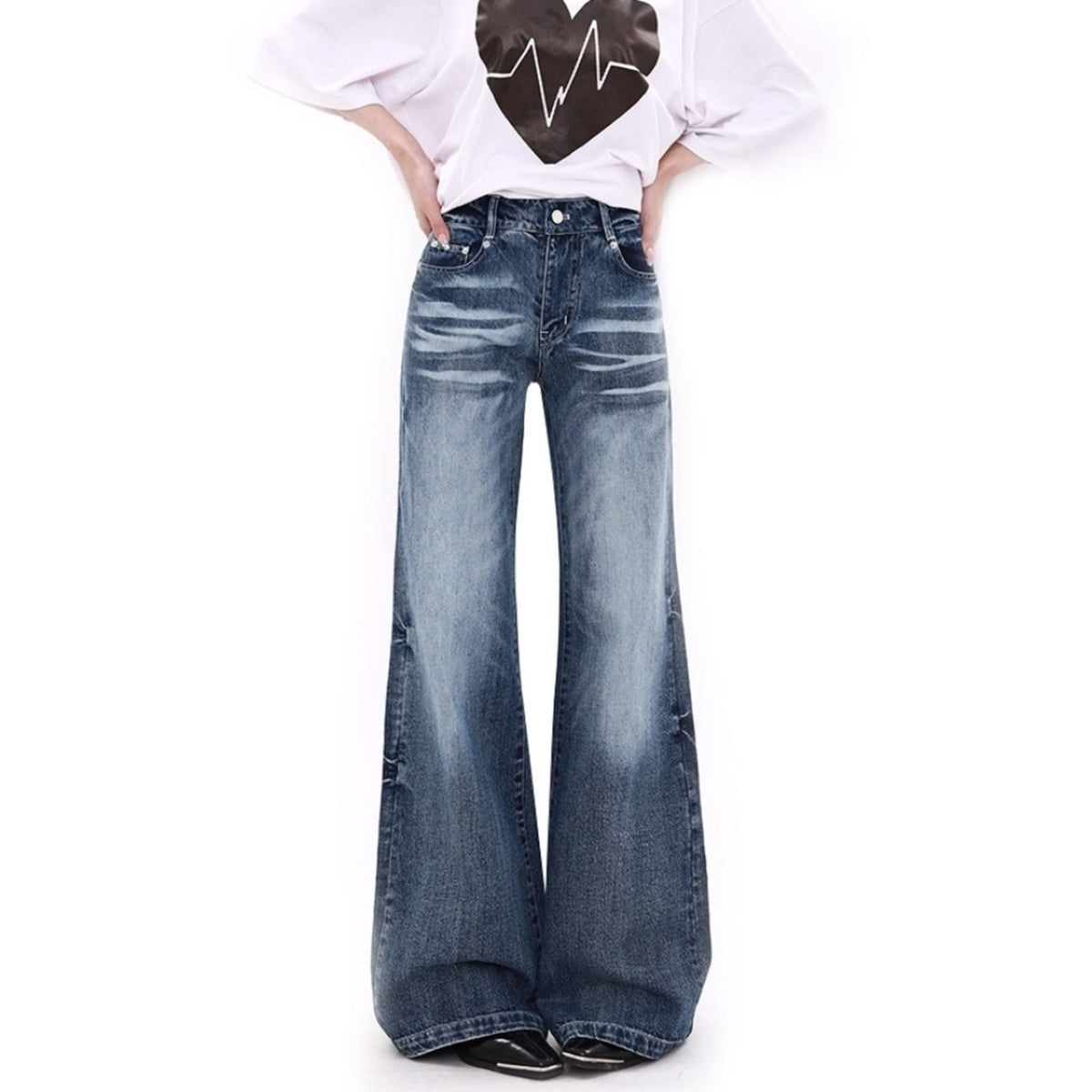 Wide-leg flare denim jeans D0252