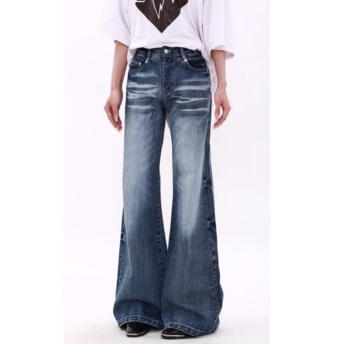 Wide-leg flare denim jeans D0252