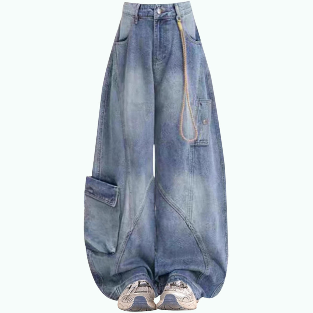 Wide-leg curved denim jeans D0250