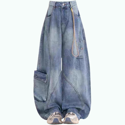 Wide-leg curved denim jeans D0250