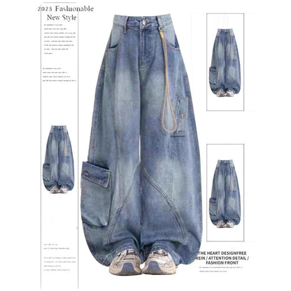 Wide-leg curved denim jeans D0250