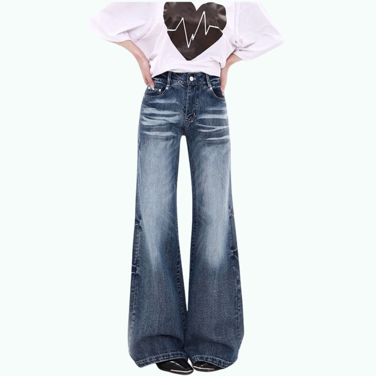 Wide-leg flare denim jeans D0252