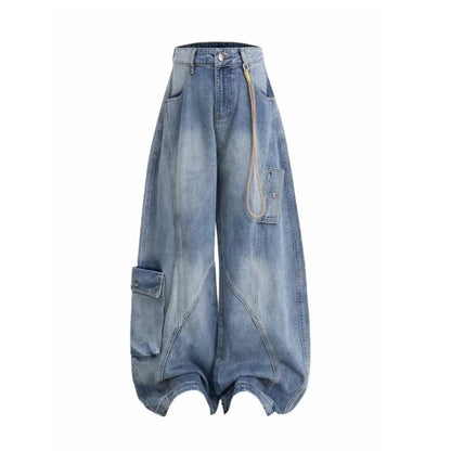 Wide-leg curved denim jeans D0250