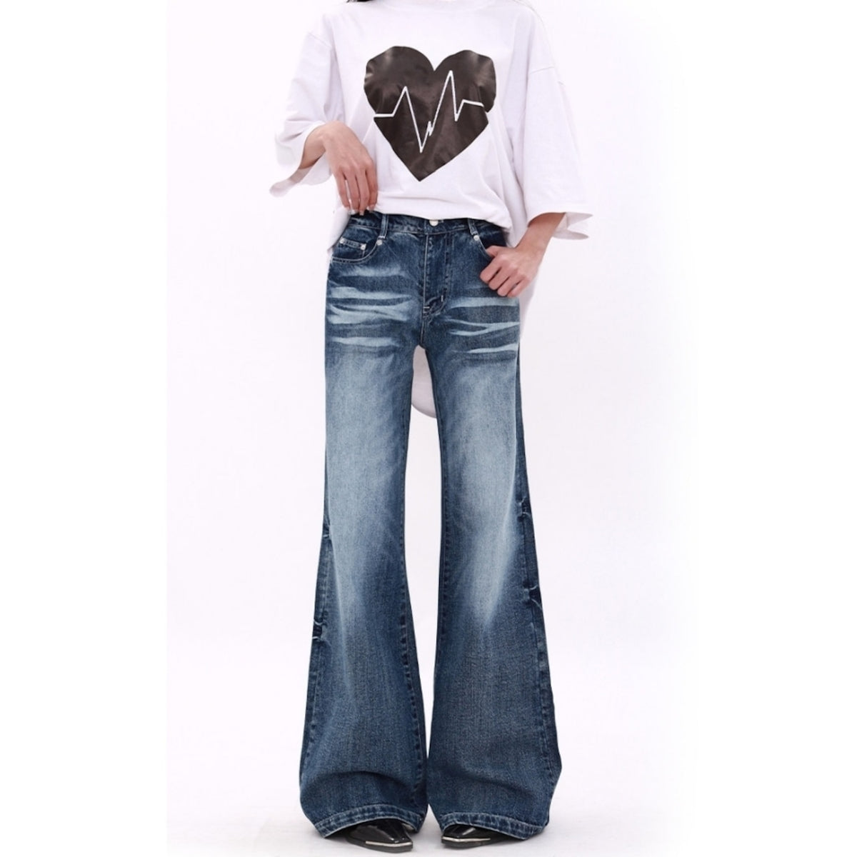 Wide-leg flare denim jeans D0252