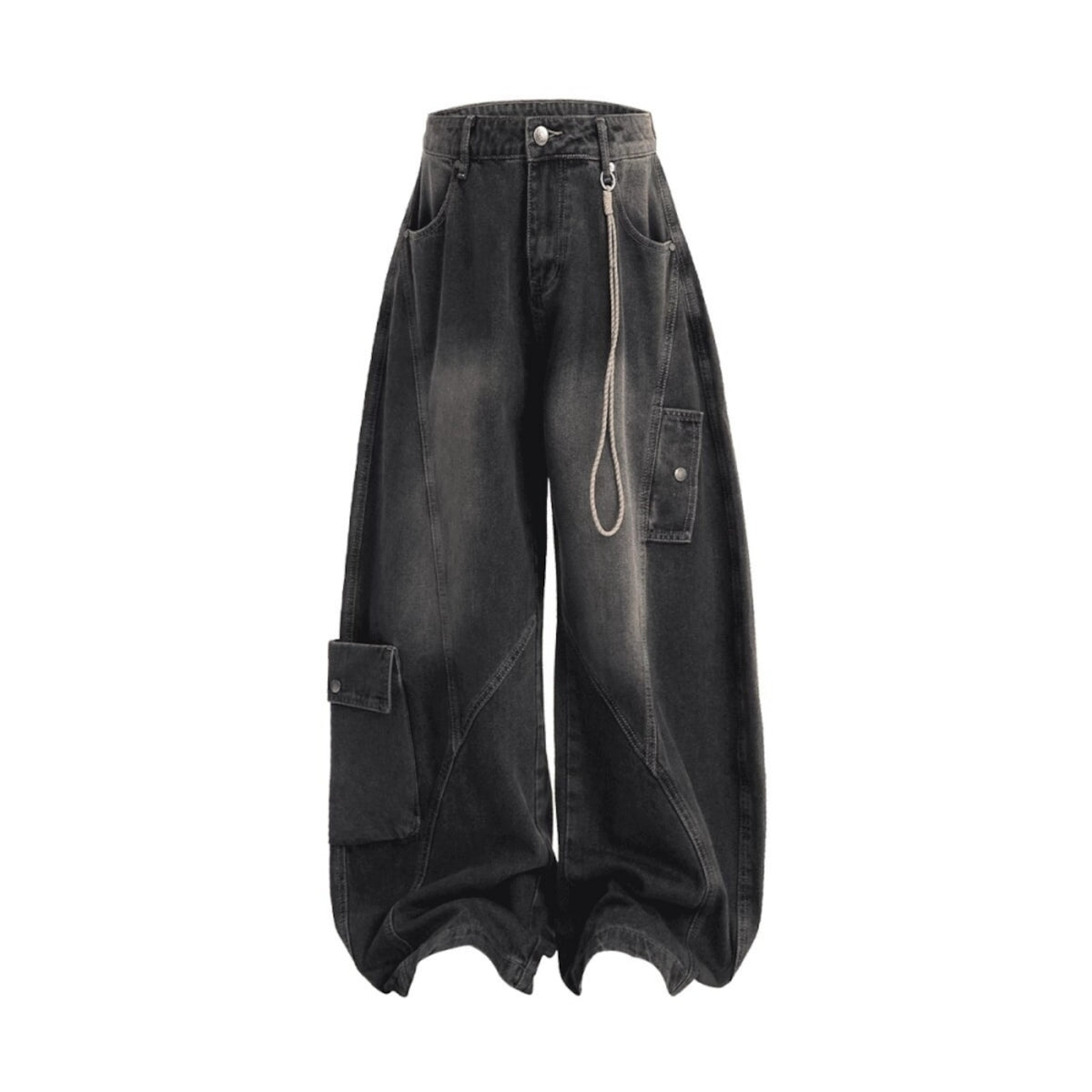 Wide-leg curved denim jeans D0250