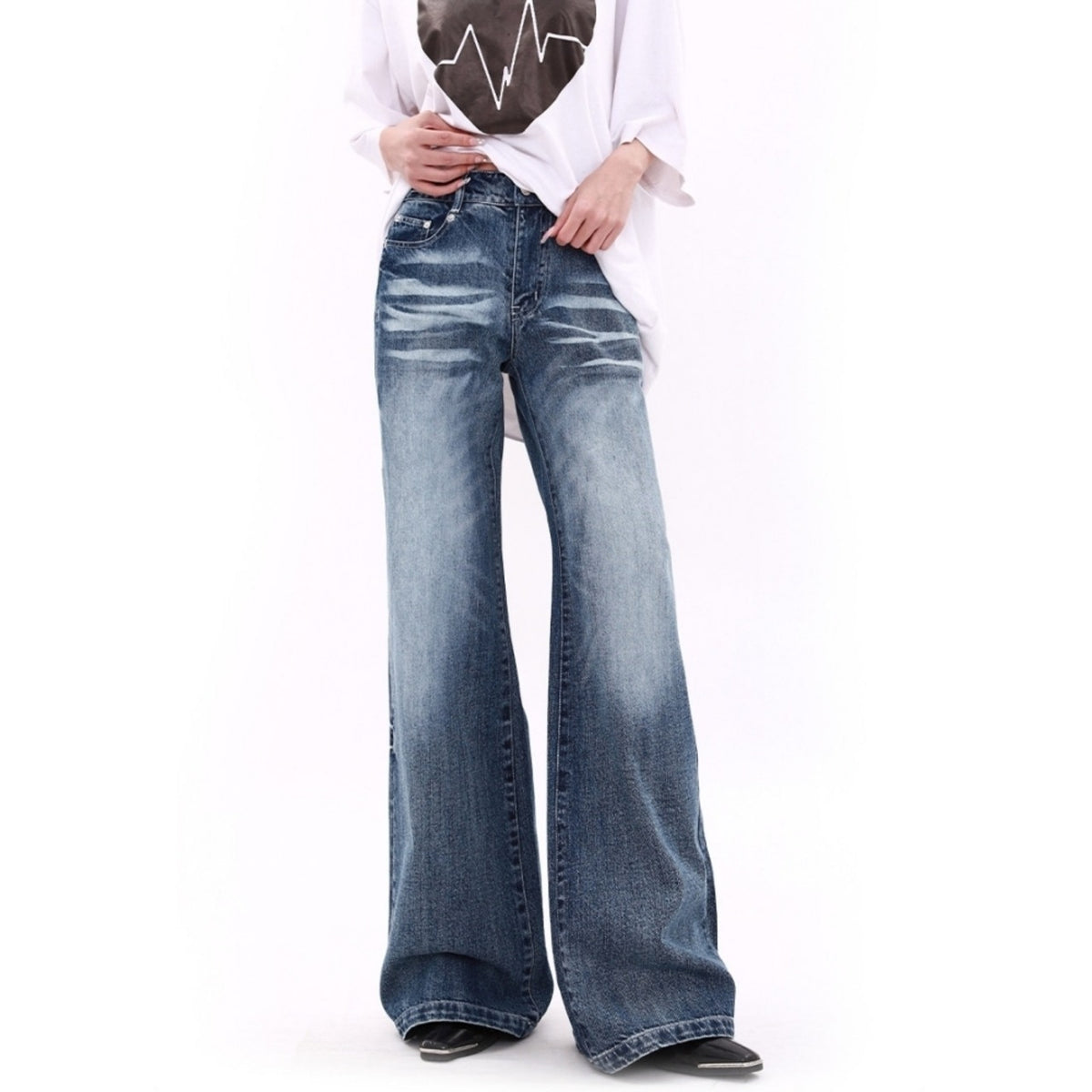 Wide-leg flare denim jeans D0252