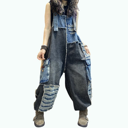 Patchwork denim overalls D0256