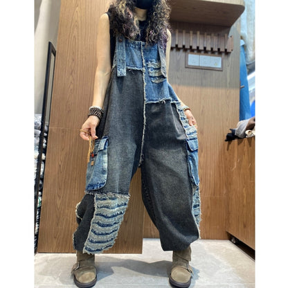 Patchwork denim overalls D0256