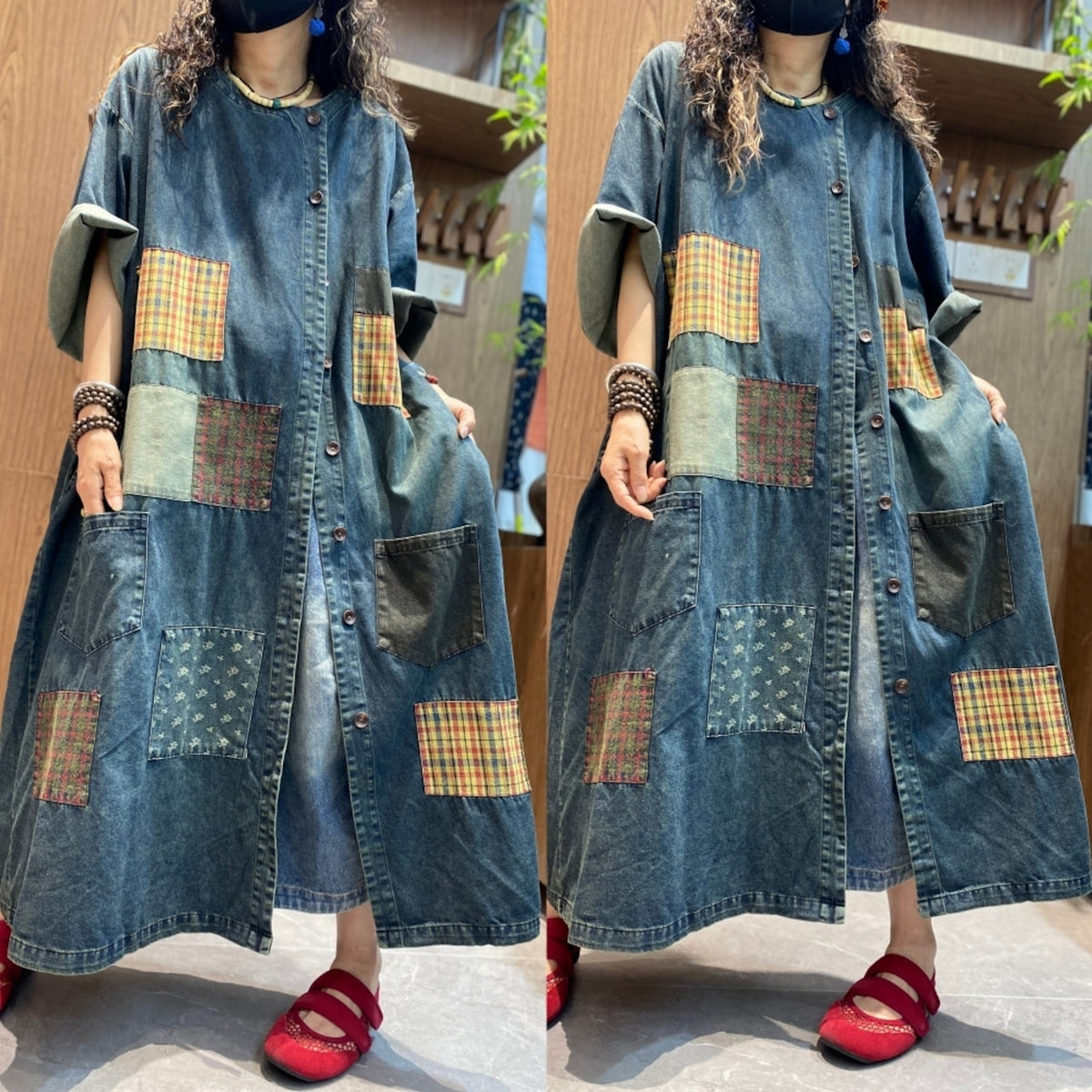 Patchwork denim Long dress D0262