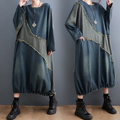 Color-block denim dress D0265