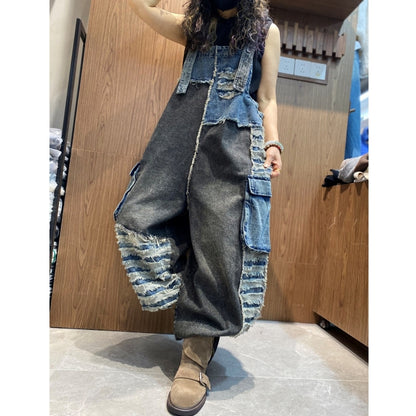 Patchwork denim overalls D0256