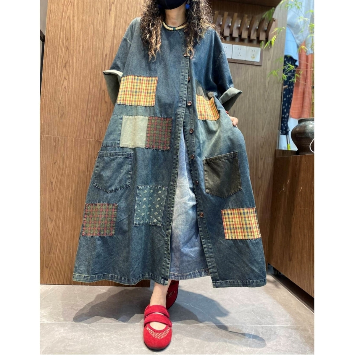 Patchwork denim Long dress D0262