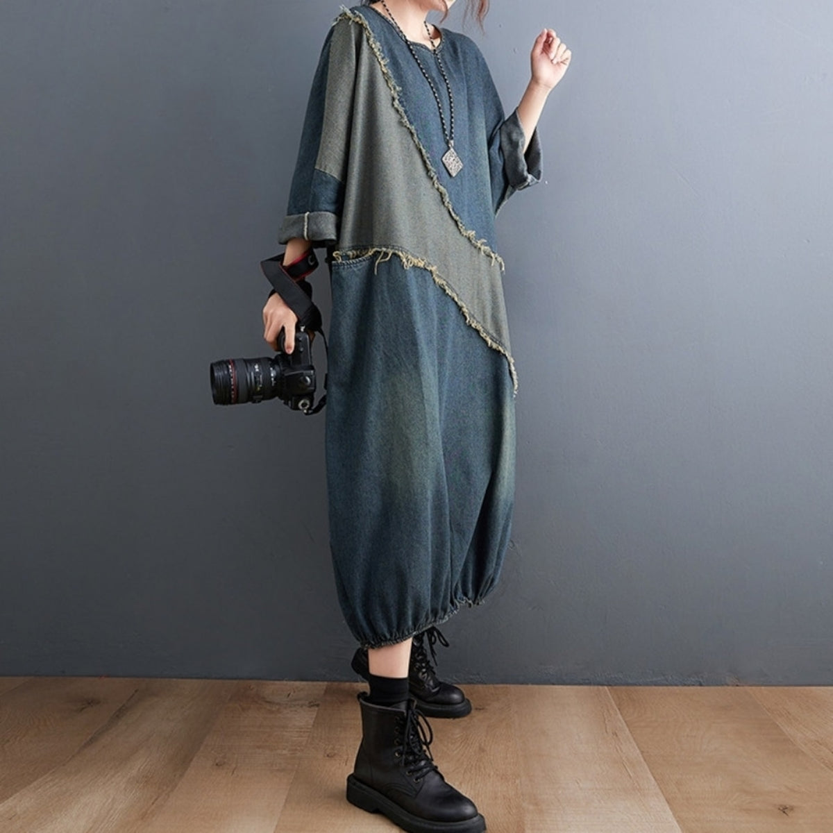 Color-block denim dress D0265