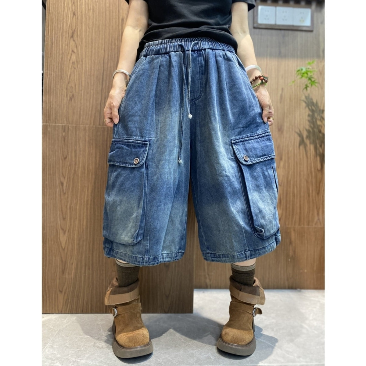 Washed denim shorts D0260