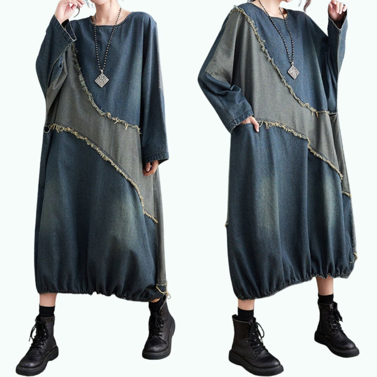 Color-block denim dress D0265