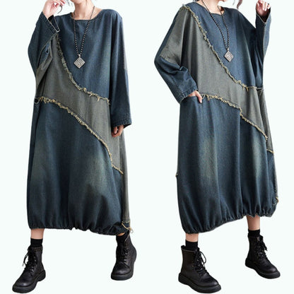 Color-block denim dress D0265