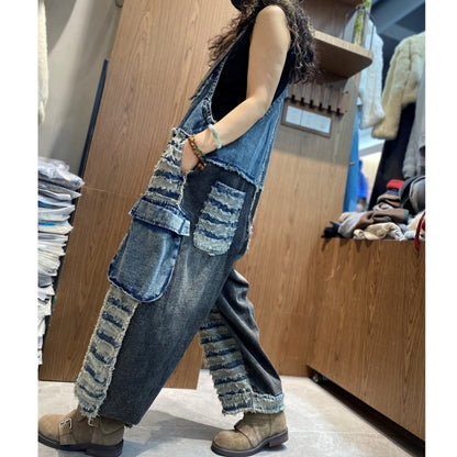 Patchwork denim overalls D0256