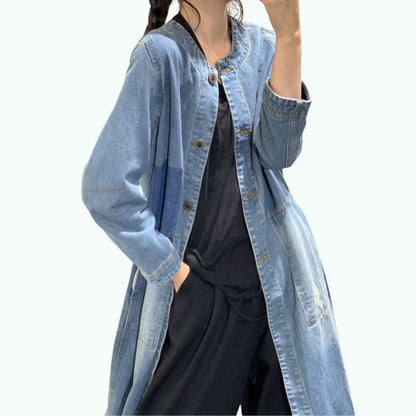 Collarless midi denim coat D0263