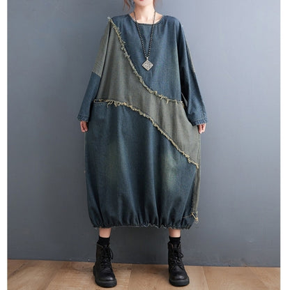 Color-block denim dress D0265