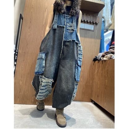 Patchwork denim overalls D0256