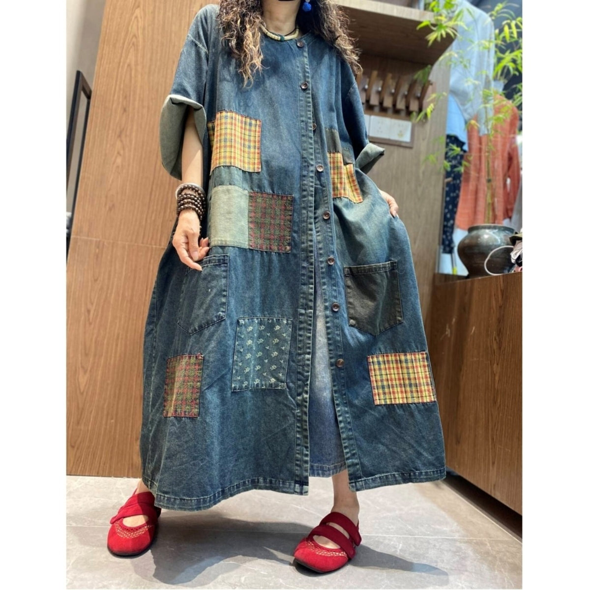 Patchwork denim Long dress D0262
