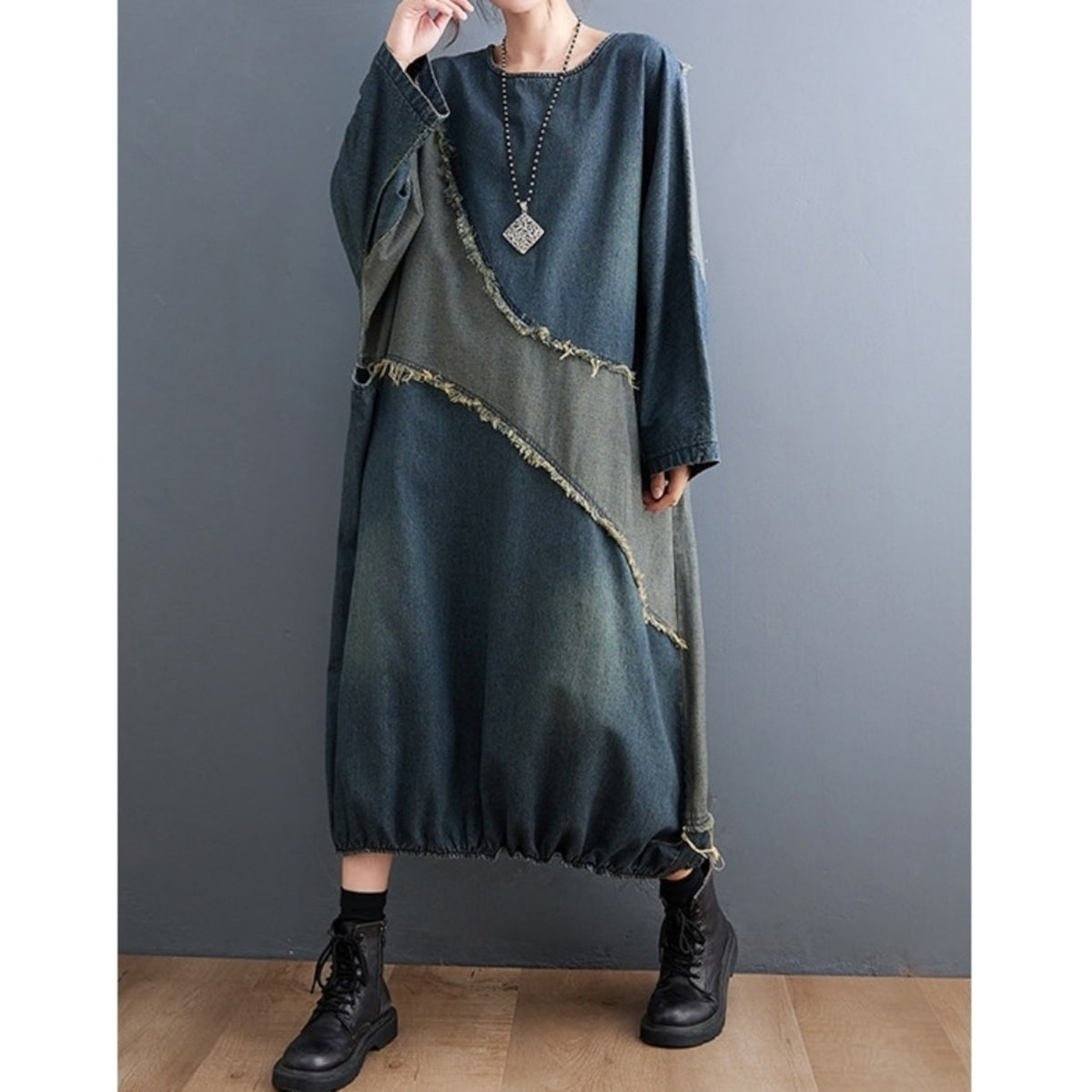 Color-block denim dress D0265
